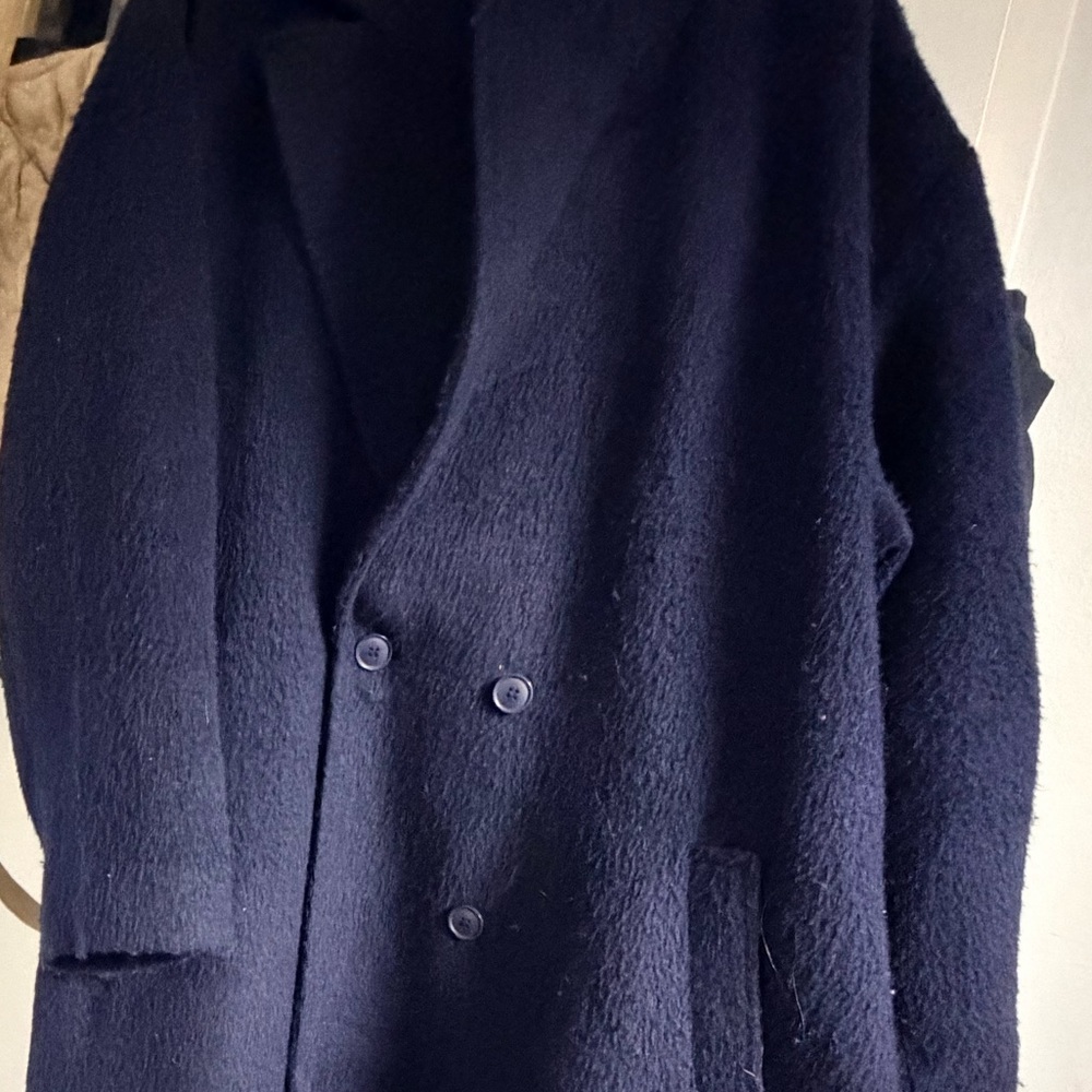 H&M Dark Blue Textured Trench Coat